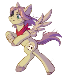Size: 2495x2894 | Tagged: safe, artist:fensu-san, oc, oc only, pegasus, pony, bandage, ear piercing, earring, eyepatch, high res, jewelry, neckerchief, not fluttershy, piercing, pirate, simple background, solo, unshorn fetlocks, white background