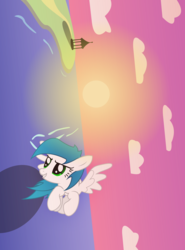 Size: 3598x4863 | Tagged: safe, artist:zylgchs, oc, oc only, oc:cynosura, pony, flying, solo, sunset, vector, water