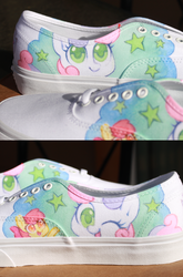 Size: 3533x5357 | Tagged: safe, artist:dawnfire, apple bloom, sweetie belle, earth pony, pony, unicorn, g4, absurd resolution, clothes, commission, cute, female, filly, looking at you, shoes, traditional art