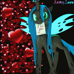 Size: 1024x1024 | Tagged: safe, artist:loveslove, queen chrysalis, pony, g4, 3d, bronybait, cute, cutealis, female, heart, i love you, looking at you, love, mouth hold, solo