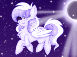 Size: 2732x2048 | Tagged: safe, artist:prismaticstars, oc, oc only, oc:starstorm slumber, pegasus, pony, female, high res, mare, moon, night, one eye closed, solo, wink