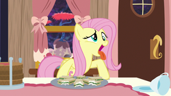 Size: 1280x720 | Tagged: safe, screencap, fluttershy, pony, discordant harmony, g4, cup, derp, female, food, mare, sandwich, solo, teacup, tongue out