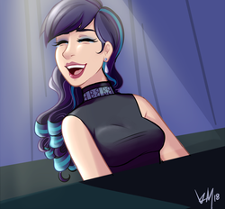 Size: 2879x2677 | Tagged: safe, artist:emberfan11, coloratura, human, g4, the mane attraction, clothes, eyes closed, female, happy, high res, humanized, musical instrument, piano, scene interpretation, singing, solo
