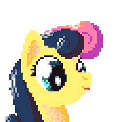 Size: 512x512 | Tagged: safe, artist:phat_guy, derpibooru exclusive, bon bon, sweetie drops, earth pony, pony, g4, adorabon, animated, bust, cute, eye shimmer, female, mare, mlem, pixel art, portrait, reaction, reaction image, shiny eyes, silly, simple background, smiling, solo, tongue out, transparent background