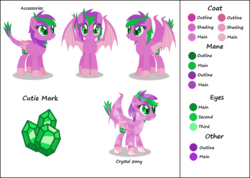 Size: 1463x1041 | Tagged: safe, artist:razorbladetheunicron, oc, oc only, oc:firestorm swirl, crystal pony, hybrid, lateverse, alternate universe, amespike, base used, cutie mark, dragon wings, fangs, next generation, offspring, parent:amethyst star, parent:spike, parents:amespike, reference sheet, scales, spiky mane, tail