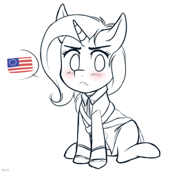 Size: 973x986 | Tagged: safe, artist:higglytownhero, trixie, pony, unicorn, g4, american revolution, angry, blushing, clothes, female, flag, history, looking at you, mare, simple background, solo, speech bubble, uniform, white background