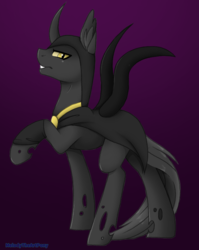 Size: 638x800 | Tagged: safe, artist:melodytheartpony, oc, oc only, oc:flavis, changeling, changeling oc, cloak, clothes, commission, gradient background, solo, yellow changeling