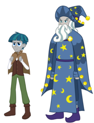 Size: 1656x2160 | Tagged: safe, artist:thecheeseburger, star swirl the bearded, stygian, human, equestria girls, g4, shadow play, beard, clothes, cute, duo, equestria girls-ified, facial hair, hat, male, simple background, size difference, smaller male, transparent background, wizard hat, wizard robe