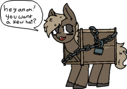 Size: 588x414 | Tagged: safe, artist:nootaz, oc, oc only, oc:crately, object pony, original species, pony, chains, crate, loot box, padlock, ponified, simple background, speech, team fortress 2, transparent background