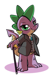 Size: 1870x2785 | Tagged: safe, artist:gsphere, spike, dragon, g4, cane, clothes, looking at you, male, simple background, smiling, solo, white background