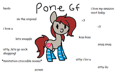 Size: 607x377 | Tagged: safe, artist:nootaz, derpibooru exclusive, oc, oc only, oc:ponepony, earth pony, pony, clothes, descriptive noise, female, heart, henlo, ideal gf, mare, meme, pone, simple background, socks, solo, striped socks, white background