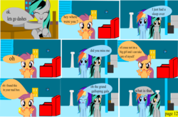 Size: 4568x2989 | Tagged: safe, artist:closingrain, artist:mellowbomb, rainbow dash, scootaloo, pony, comic:calamity fateful, g4, 1000 hours in ms paint, comic, dialogue