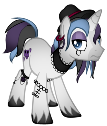 Size: 1279x1503 | Tagged: safe, artist:thecreativeenigma, oc, oc only, oc:sourgrain solitude, oc:sugar skull (angelofthewisp), pony, unicorn, choker, goth, hat, male, rule 63, simple background, solo, stallion, transparent background