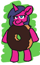 Size: 852x1386 | Tagged: safe, artist:threetwotwo32232, oc, oc only, oc:fizzy pop, pony, unicorn, bipedal, clothes, costume, donut, female, food, mare, simple background, solo, standing, transparent background