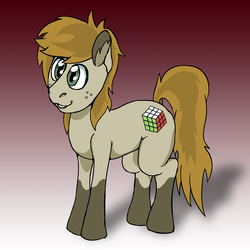 Size: 2000x2000 | Tagged: safe, artist:atlasthefox, oc, oc only, oc:logic puzzle, earth pony, pony, coat markings, freckles, high res, male, rubik's cube, rubik's cube cutie mark, socks (coat markings), solo