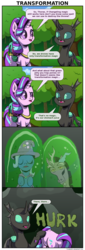 Size: 1116x3300 | Tagged: safe, artist:frenkieart, discord, starlight glimmer, thorax, trixie, changeling, draconequus, pony, unicorn, g4, to where and back again, butt, cape, changeling slime, clothes, cocoon, comic, dialogue, female, glimmer glutes, hat, male, mare, plot, queen chrysalis's prisoners opening and closing their eyes for some reason, saddle bag, trixie's cape, trixie's hat, vomit, vomiting