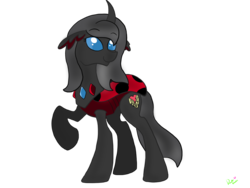 Size: 2048x1536 | Tagged: safe, artist:doodle-hooves, oc, oc only, oc:savvy, changedling, changeling, dark changedling, ladybug, ladybug changeling, changeling oc, cuteling, female, raised hoof, simple background, solo, transparent background