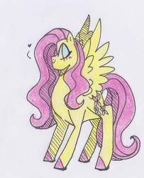 Size: 991x1220 | Tagged: safe, artist:draw1709, fluttershy, pegasus, pony, g4, colored hooves, female, heart, simple background, solo, traditional art, white background