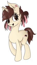 Size: 1642x2863 | Tagged: artist needed, safe, oc, oc only, oc:double stuff (bonk), pony, unicorn, bow, ear piercing, earring, female, hair bow, hair ribbon, jewelry, looking at you, mare, piercing, smiling, solo