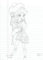 Size: 1475x2049 | Tagged: safe, artist:haleyc4629, applejack, fanfic:lost in butterscotchland, equestria girls, g4, bagpipes, female, lined paper, musical instrument, scottish, solo, traditional art