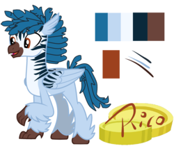 Size: 1936x1624 | Tagged: safe, artist:latiapainting, oc, oc only, oc:rico, classical hippogriff, hippogriff, parakeet, bits, look a couple, male, reference sheet, simple background, solo, transparent background