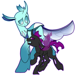 Size: 1053x1063 | Tagged: safe, artist:spaazledazzle, oc, oc only, changedling, changeling, duo, purple changeling, simple background, transparent background