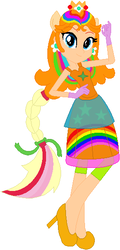 Size: 271x563 | Tagged: safe, artist:selenaede, artist:user15432, applejack, human, equestria girls, g4, apple daisy, barely eqg related, base used, clothes, colorful, colors, crossover, crown, ear piercing, earring, equestria girls style, equestria girls-ified, high heels, jewelry, nintendo, orange dress, piercing, ponied up, pony ears, princess daisy, rainbow, rainbow hair, rainbow power, rainbow power-ified, rainbow tail, regalia, shoes, solo, super mario bros., super smash bros.