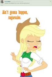 Size: 928x1362 | Tagged: safe, artist:haleyc4629, applejack, equestria girls, g4, deviantart, eqg: ask applejack, female, simple background, solo, sugarcube, white background