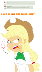 Size: 1248x2113 | Tagged: safe, artist:haleyc4629, applejack, equestria girls, g4, angry, anti-shipping, applejack the anti-shipper, deviantart, disagreement, eqg: ask applejack, female, protest, shipping denied, solo