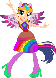 Size: 377x526 | Tagged: safe, artist:selenaede, artist:user15432, twilight sparkle, alicorn, human, hylian, equestria girls, g4, barely eqg related, base used, clothes, colored wings, colorful, colors, crossover, crown, ear piercing, earring, equestria girls style, equestria girls-ified, high heels, humanized, jewelry, legend of zelda: twilight princess, multicolored wings, nintendo, pegasus wings, piercing, ponied up, pony ears, princess zelda, purple dress, rainbow, rainbow hair, rainbow power, rainbow power-ified, rainbow wings, regalia, shoes, simple background, solo, super smash bros., the legend of zelda, the legend of zelda: twilight princess, twilight sparkle (alicorn), twizelda, white background, winged humanization, wings