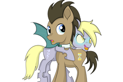 Size: 5315x3543 | Tagged: safe, artist:sparkleshadow, derpy hooves, doctor whooves, time turner, changeling, earth pony, pony, g4, alternate universe, changelingified, cute, derpabetes, derpling, doctorbetes, female, hug, male, mare, open mouth, ship:doctorderpy, shipping, simple background, species swap, stallion, straight, white background