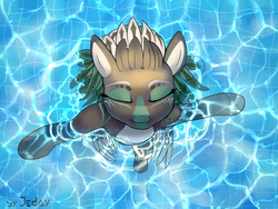 Size: 2000x1500 | Tagged: safe, artist:jedayskayvoker, oc, oc only, oc:alpine apotheon, pegasus, pony, :i, bodypaint, eyes closed, eyeshadow, female, makeup, mare, smiling, solo, spread wings, swimming, swimming pool, tattoo, water, wings, ych result