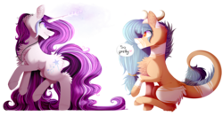 Size: 4200x2200 | Tagged: safe, artist:magicalbrownie, oc, oc only, oc:forest keeper, oc:magical brownie, earth pony, pony, unicorn, chest fluff, female, high res, horns, magic, mare, simple background, transparent background