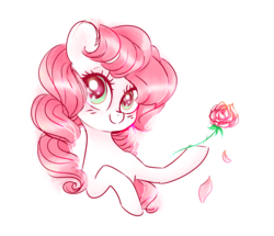 Size: 3916x3360 | Tagged: safe, artist:pinkablue, desert rose, earth pony, pony, g3, bust, female, flower, generation leap, high res, hoof hold, mare, petals, rose, simple background, smiling, solo, white background
