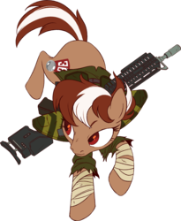 Size: 2292x2792 | Tagged: safe, artist:mellowhen, oc, oc only, oc:roulette, pony, fallout equestria, fallout equestria: red 36, action pose, bandage, clothes, female, gun, high res, leg wraps, rifle, simple background, solo, transparent background, weapon