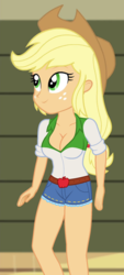 Size: 460x1020 | Tagged: safe, edit, edited screencap, editor:ah96, screencap, applejack, equestria girls, g4, my little pony equestria girls: rainbow rocks, shake your tail, breast edit, breasts, busty applejack, cleavage, cropped, female, solo