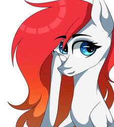 Size: 1024x1138 | Tagged: safe, artist:misskitkat2002, oc, oc only, oc:flame heart, pony, bust, female, mare, portrait, simple background, solo, white background