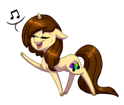 Size: 982x829 | Tagged: safe, artist:ghostlymarie, oc, oc only, oc:chorus line, pony, unicorn, chibi, eyes closed, music notes, open mouth, pictogram, simple background, singing, solo, transparent background