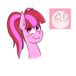 Size: 500x500 | Tagged: safe, artist:ghostlymarie, oc, oc only, oc:rose valentine, earth pony, pony, blushing, expression, simple background, smiling, white background