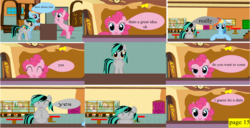 Size: 6160x3165 | Tagged: safe, artist:closingrain, artist:mellowbomb, pinkie pie, rainbow dash, oc, oc:cloinsgrain, pony, comic:calamity fateful, g4, 1000 hours in ms paint, comic, dialogue