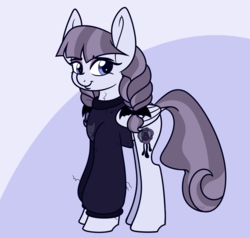 Size: 2000x1903 | Tagged: safe, artist:binkyt11, inky rose, bat, pegasus, pony, g4, clothes, female, firealpaca, goth, looking back, mare, medibang paint, solo, sweater, teenager