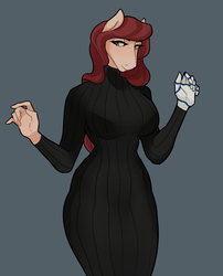 Size: 1894x2344 | Tagged: safe, artist:ilassal, oc, oc only, oc:lanternlight, earth pony, anthro, amputee, big breasts, breasts, female, mare, prosthetic limb, prosthetics, solo, sweater dress