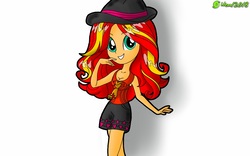 Size: 1280x800 | Tagged: safe, artist:9987neondraws, sunset shimmer, equestria girls, g4, clothes, female, hat, shirt, shorts, solo