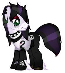 Size: 817x919 | Tagged: safe, artist:thecreativeenigma, oc, oc only, oc:moonshadow maltese, earth pony, pony, base used, choker, clothes, eyeshadow, goth, makeup, male, pants, simple background, solo, spiked choker, stallion, transparent background