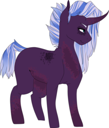 Size: 1959x2306 | Tagged: safe, artist:midnight-drip, oc, oc only, oc:paradox, alicorn, pony, curved horn, horn, magical lesbian spawn, male, offspring, parent:princess luna, parent:tempest shadow, parents:tempestluna, simple background, solo, stallion, white background, wing stubs