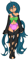 Size: 4000x8300 | Tagged: safe, alternate version, artist:cuddlelamb, queen chrysalis, human, g4, breasts, clothes, diaper, female, humanized, non-baby in diaper, simple background, socks, solo, tailed humanization