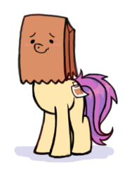 Size: 600x800 | Tagged: safe, artist:paperbagpony, oc, oc only, oc:paper bag, pony, blushing, female, hidden cutie mark, mare, paper bag, simple background, solo, white background