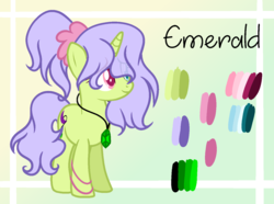 Size: 1413x1049 | Tagged: safe, artist:macaroonburst, oc, oc only, oc:emerald, pony, unicorn, female, heterochromia, mare, reference sheet, solo