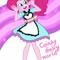 Size: 1080x1080 | Tagged: safe, artist:clarisse, pinkie pie, coinky-dink world, equestria girls, g4, my little pony equestria girls: summertime shorts, apron, clothes, cute, diapinkes, female, looking at you, pixiv, server pinkie pie, solo, waitress