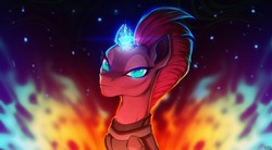 Size: 1280x704 | Tagged: safe, artist:wia, tempest shadow, pony, g4, my little pony: the movie, female, glowing horn, horn, solo, sparking horn